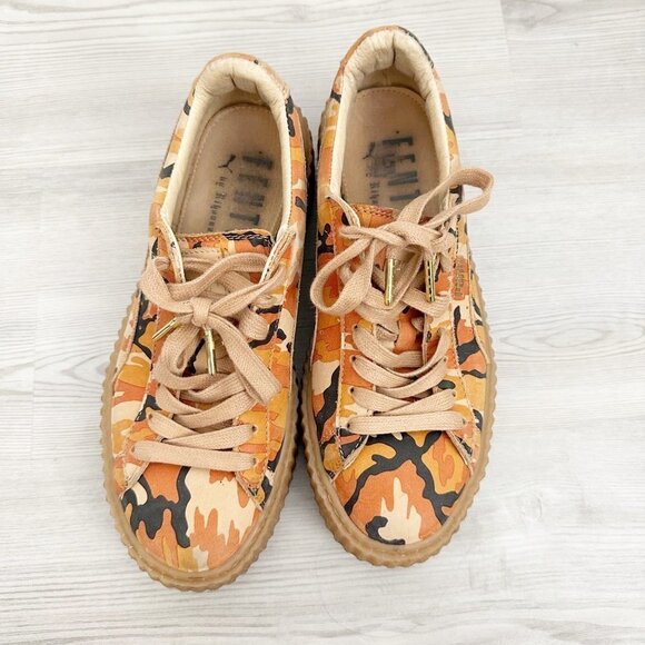 Puma & Rihanna Fenty Suede Camo Creepers Platform Sneakers Shoes Orange Size 8 - Picture 2 of 9